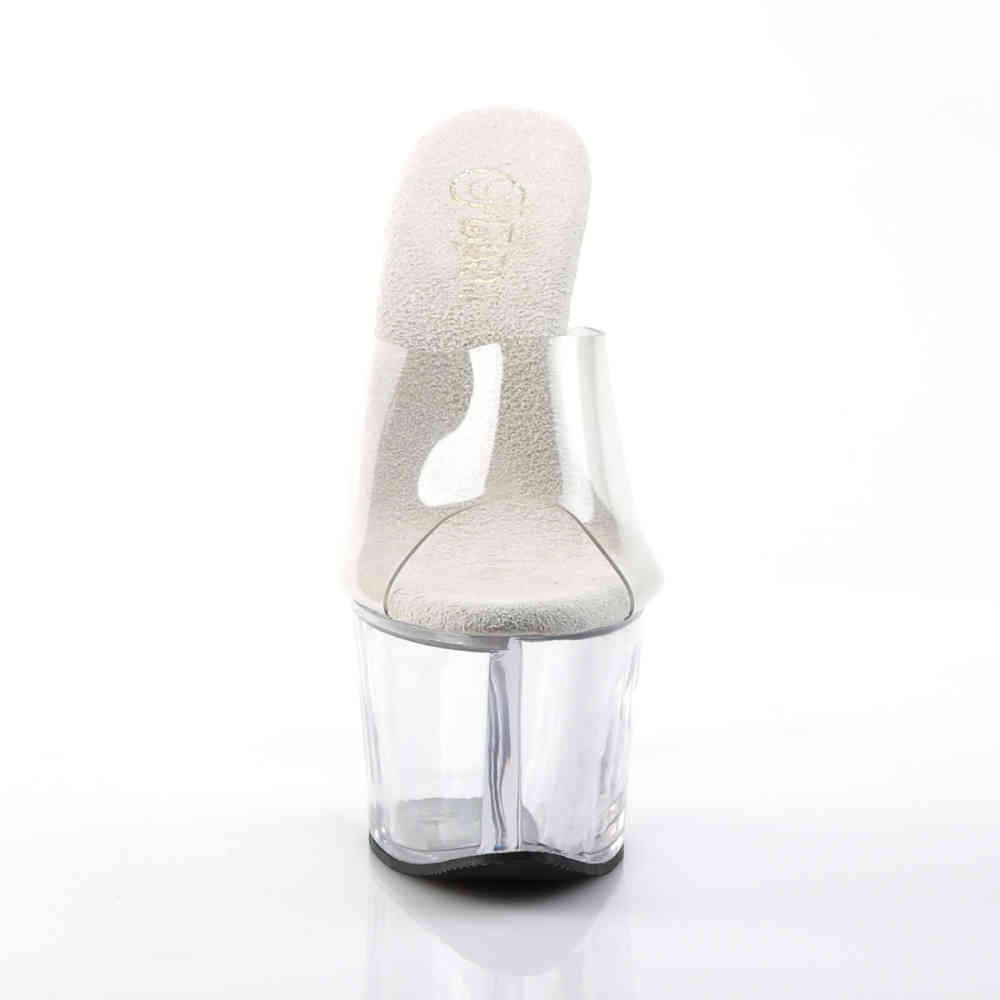 Pleaser - SKY301 Pantoletten mit Absatz - Pole dance schuhe - Transparent/Silberfarben